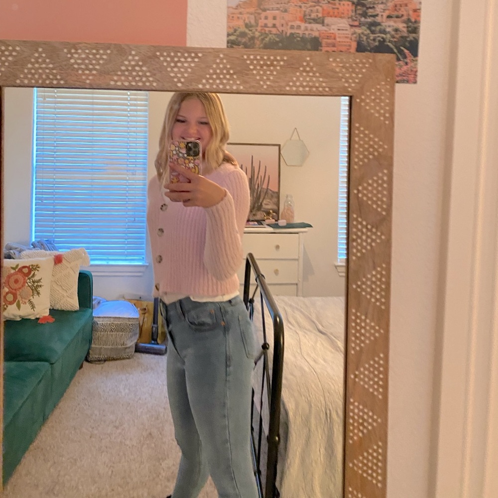 pink cardigan